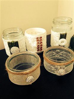 homemade stuff for my wedding -jam jar vases. **flashes**