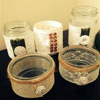 homemade stuff for my wedding -jam jar vases. **flashes**