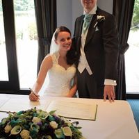 Stunning turquoise, purple and cream silk flower arrangement for sale