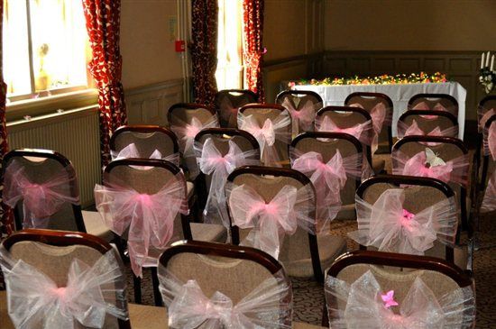 Cylinder Vases, Hurricane Vases, Pink Chair Bows, Unopened Organza Rolls, Candelabras - Candle Holde