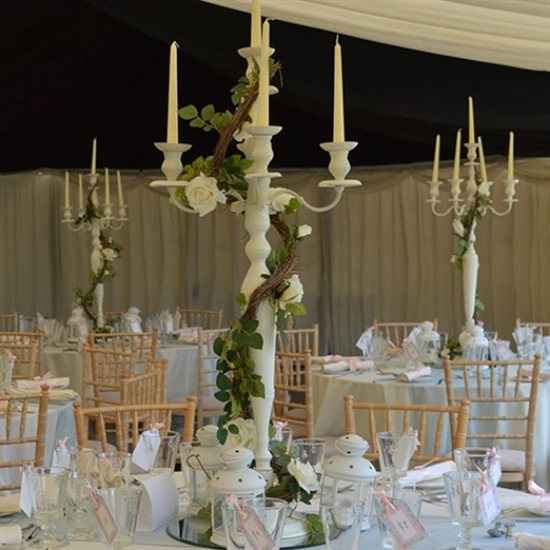 Tall White Candelabras x 14 For Sale
