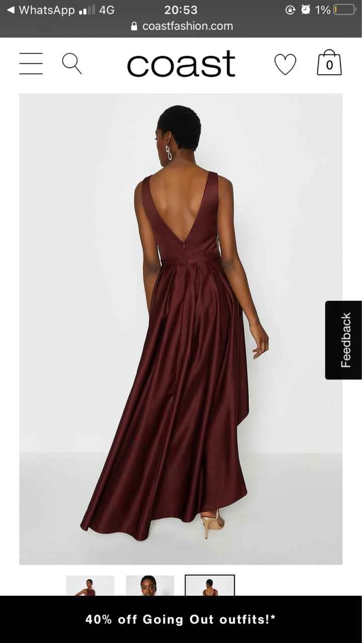 6 Coast bridesmaid dresses, satin dip-hem midi, merlot - 2