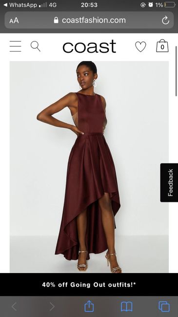 6 Coast bridesmaid dresses, satin dip-hem midi, merlot - 1