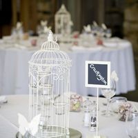 Vintage wedding package - Includes 8 Birdcages, 9 round mirror plates and table number chalkboards a