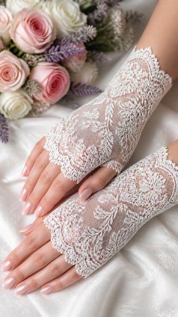White Long Lace Gloves Fingerless Wedding Gloves for Women - 1