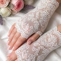 White Long Lace Gloves Fingerless Wedding Gloves for Women - 1