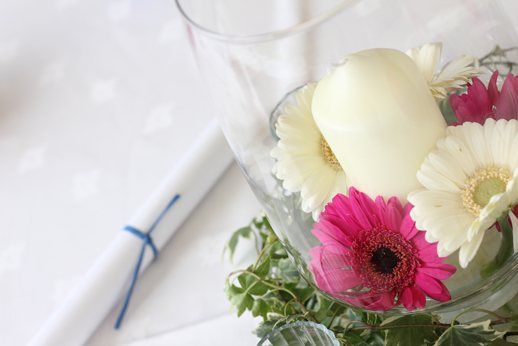 Fushia Pink Photo Frames, hurricane vases and flower girl dress