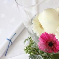 Fushia Pink Photo Frames, hurricane vases and flower girl dress