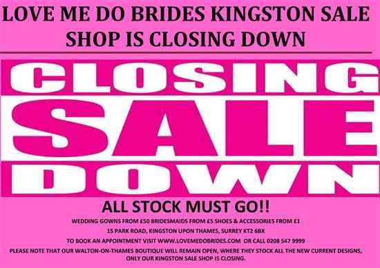 WEDDING SHOP SURREY CLOSING DOWN SALE. 