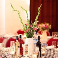 Miscellany of wedding items (still to sell: cream vases, metal urns, navy pageboy suit and pink/navy