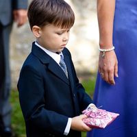 Miscellany of wedding items (still to sell: cream vases, metal urns, navy pageboy suit and pink/navy