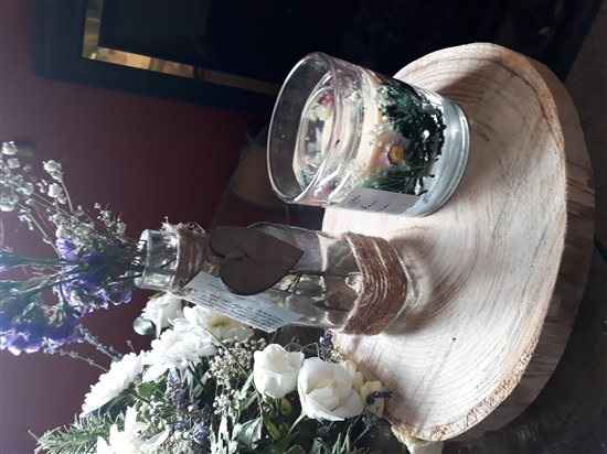 Centre pieces (for rustic/woodland themed wedding). 