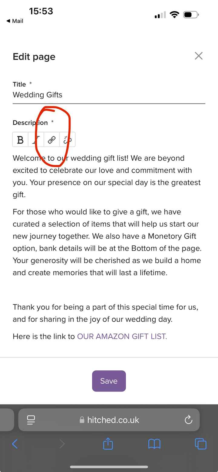 How do i add a link of my gift list/registry to the wedding website? - 3