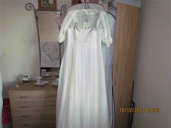 Maggie Sottero wedding sash belt, monsoon dress & jacket, ear rings, dessy bm dress, rainbow shoes a