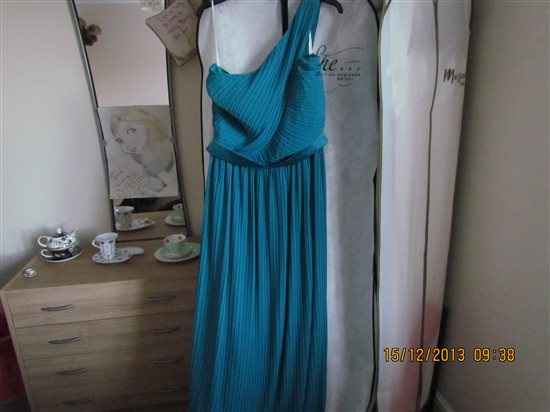 Maggie Sottero wedding sash belt, monsoon dress & jacket, ear rings, dessy bm dress, rainbow shoes a