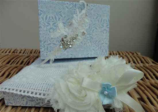 Dessy BM dresses with matching tie and pocket square, ribbons, card box, head piece and garter