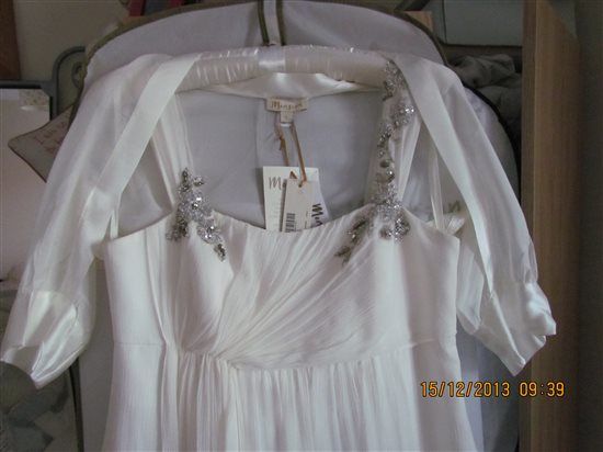 Maggie Sottero wedding sash belt, monsoon dress & jacket, ear rings, dessy bm dress, rainbow shoes a