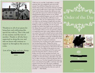 Re: Order of Service / Order of The Day