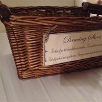 Re: Flip flop basket, hurricane vases, vintage mirror ory and pink delphinium confetti with whicker 