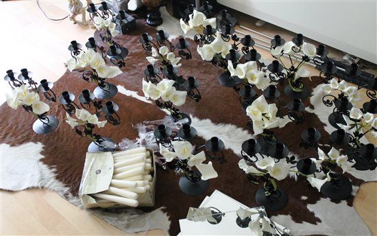 Wedding items from our Black & Ivory themed wedding for sale!  candelabras , candles , foam calla li
