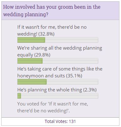 Re: How involved is your other half in the wedding planning?