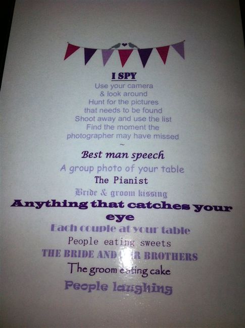 Re: Disposable Camera Photo Prompt Sheet Ideas for Tables