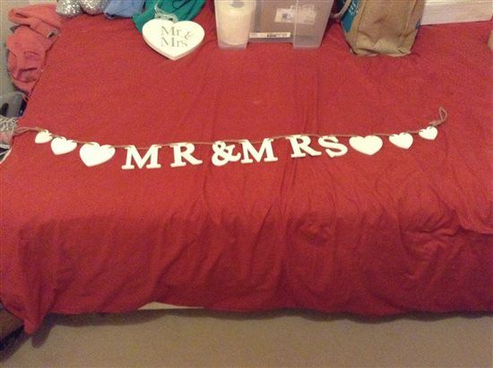 Wooden heart decorations, Mr and Mrs wooden bunting
