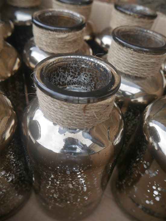 Rustic crafty wedding decor for sale - gold decorative jars / bottles, rustic hearts, sparkly headba