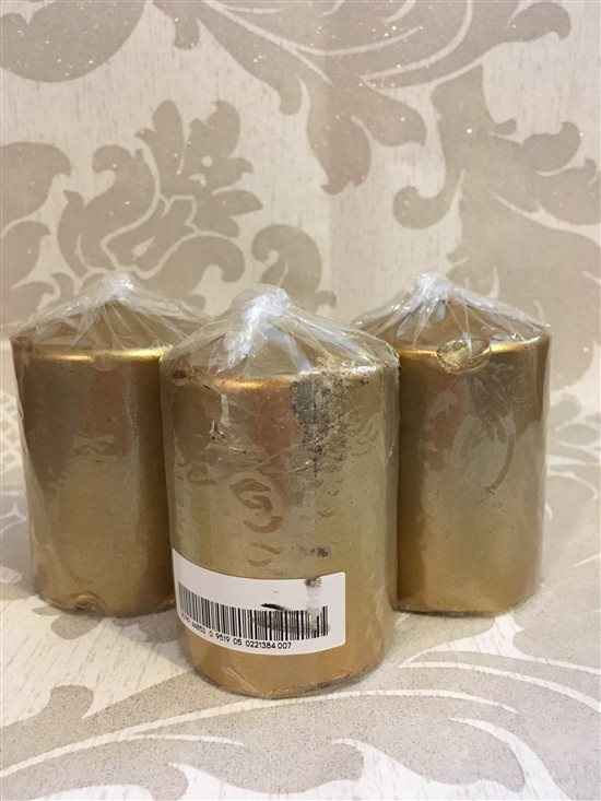 H&M GOLD BLOCK PILLAR CANDLES 6 NEW