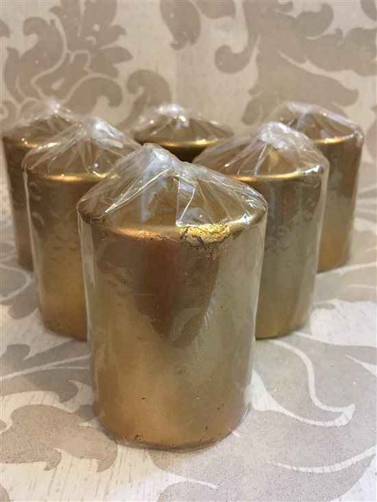 H&M GOLD BLOCK PILLAR CANDLES 6 NEW