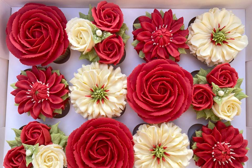 Red floral cupcakes