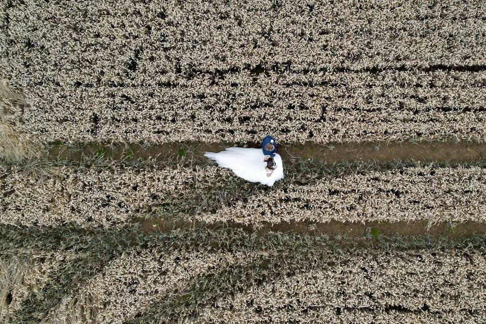 Drone shot of a couple