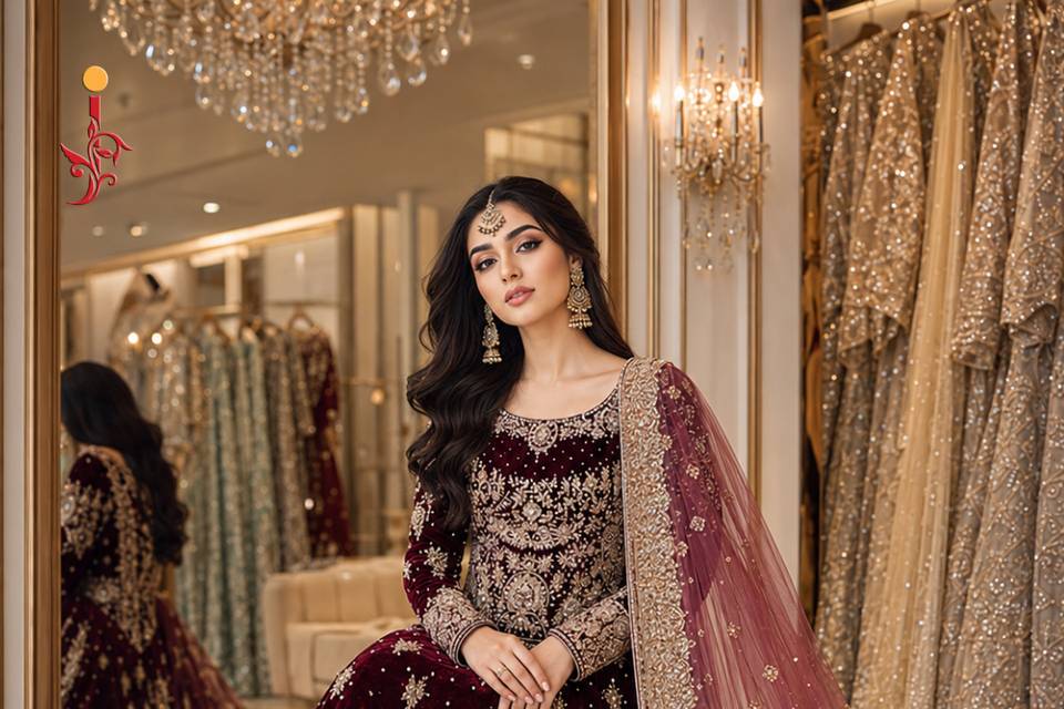 Velvet Maroon Bridal Lehenga
