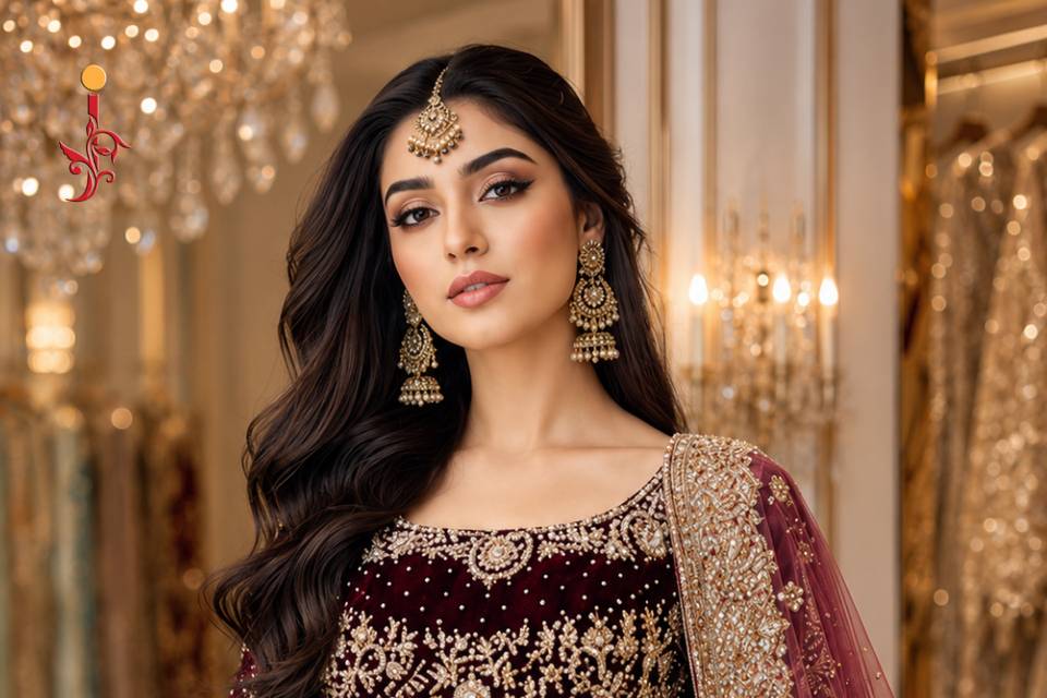Velvet Maroon Bridal Lehenga
