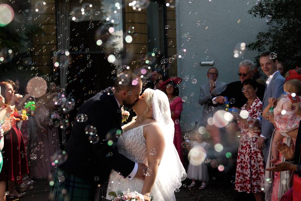 Couple in bubble walk