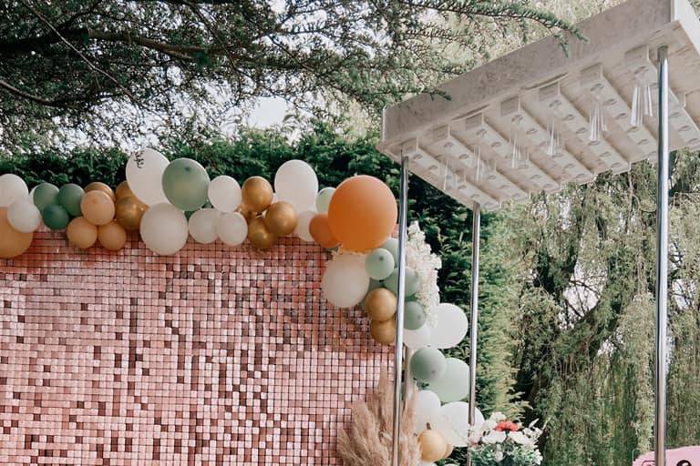 Sequin wall and celebration cart