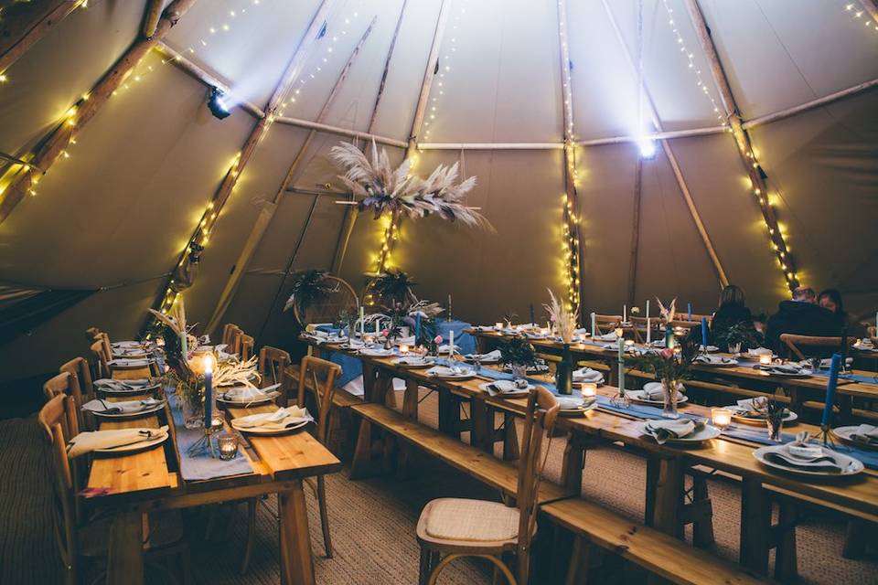 Tipi interior at night