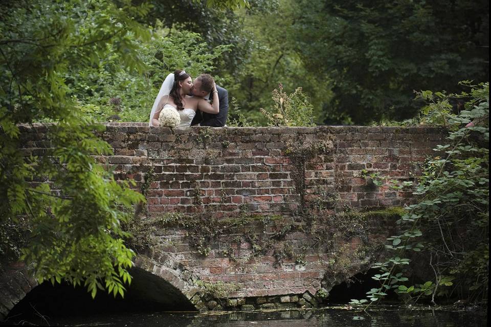 Bride and groom kiss