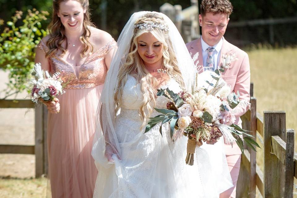 Boho bride and Bridesmaids