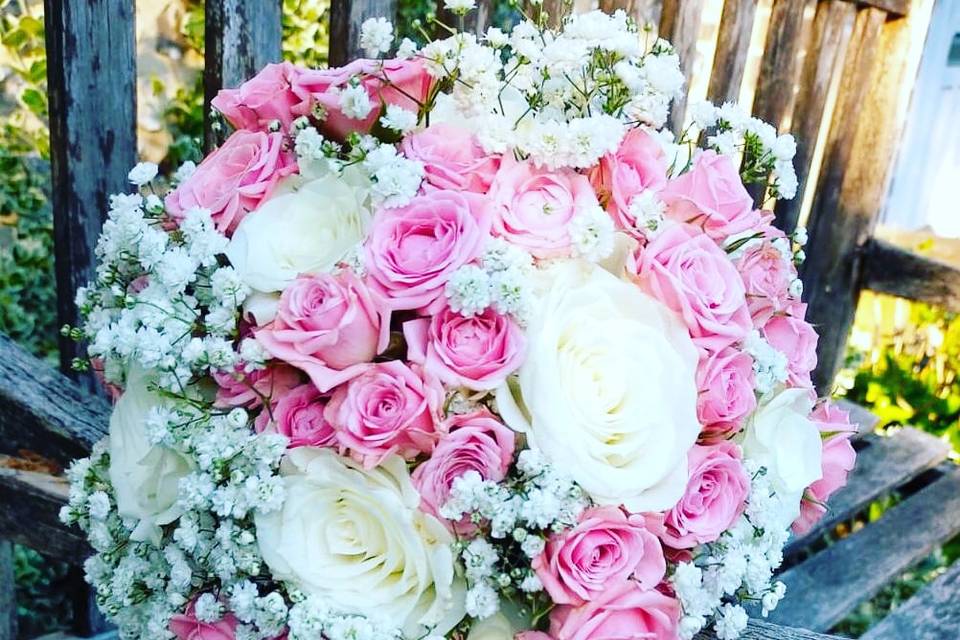 Pink and white dome bouquet