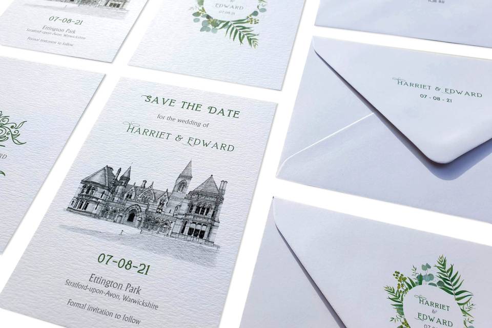 Save the Date of Ett'ton Park wedding venue