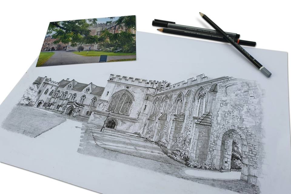 Sketch of Bishops Palace wedding venue