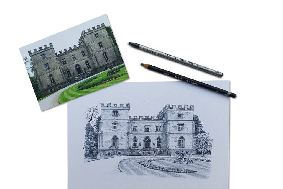 Sketch of Clearwell Castle wedding venue