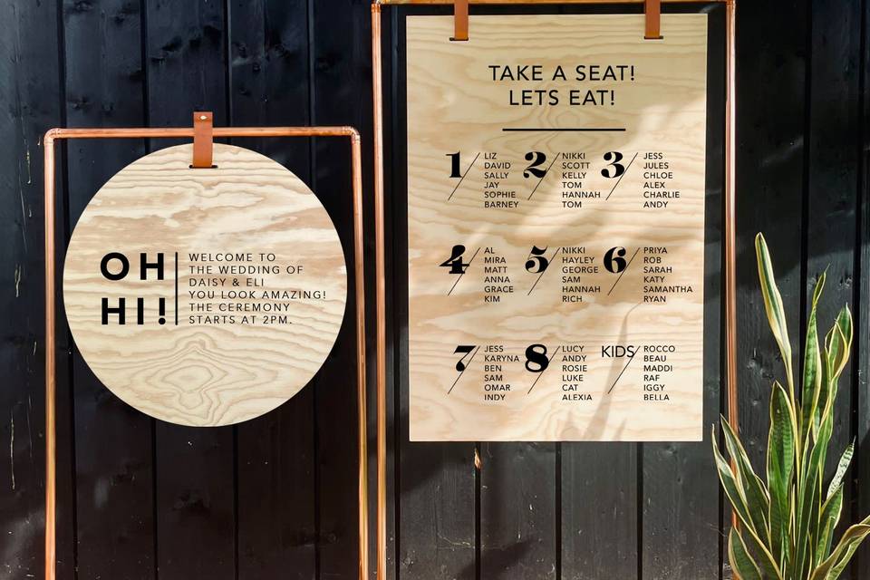 Welcome sign + table plan