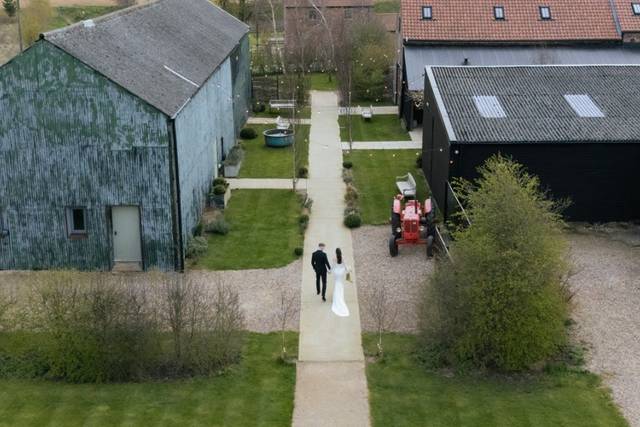 Drone bride and groom