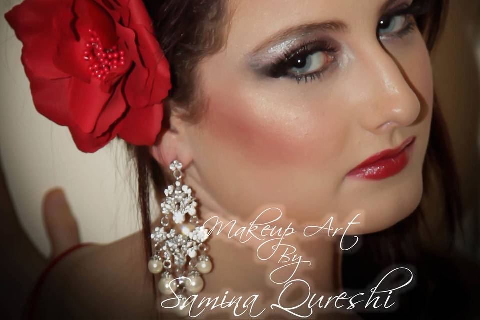 With Silver Eyeshadow & Red lipstick