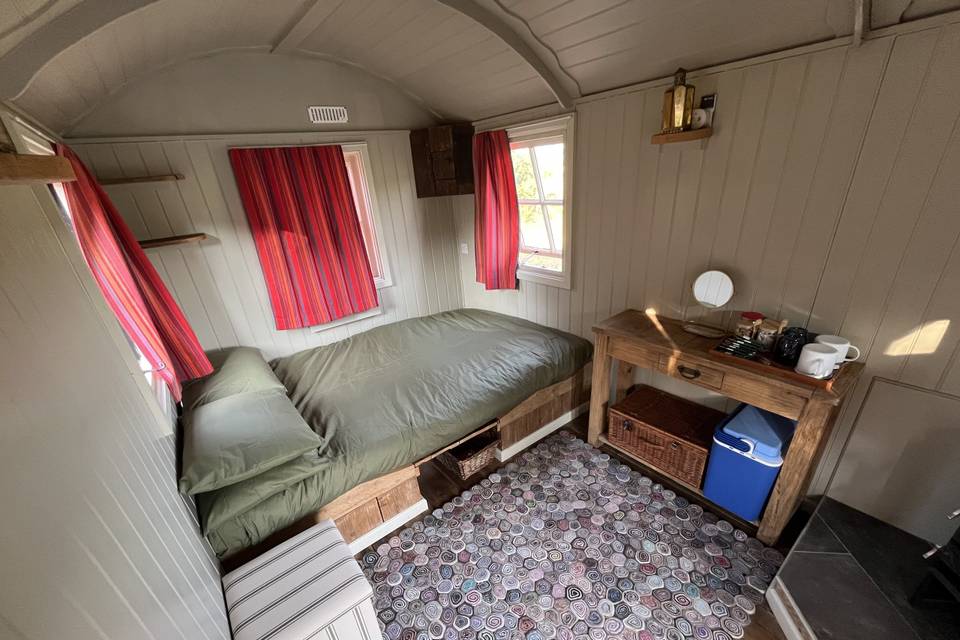 Inside shepherd hut