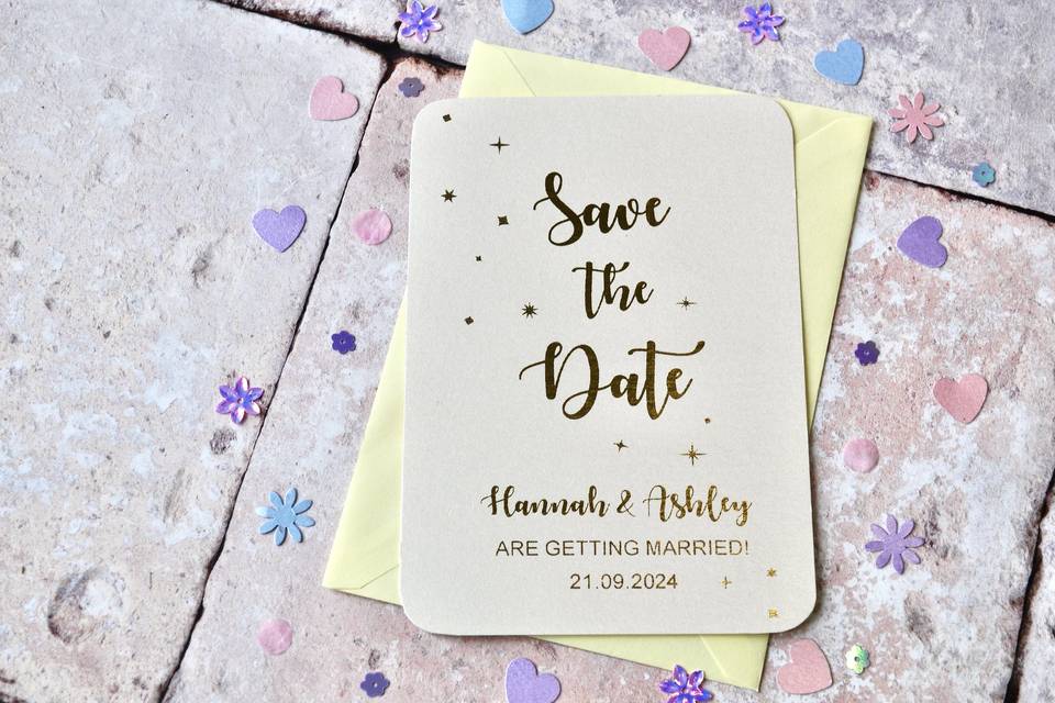 Star Gold Foil Save The Date