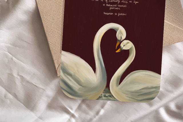 Fine-art hand-painted swans