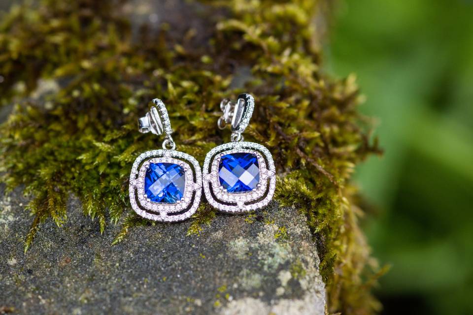 Cushion Cut Tanzanite and Cubic Zirconia Drop Earrings in Sterling Silver